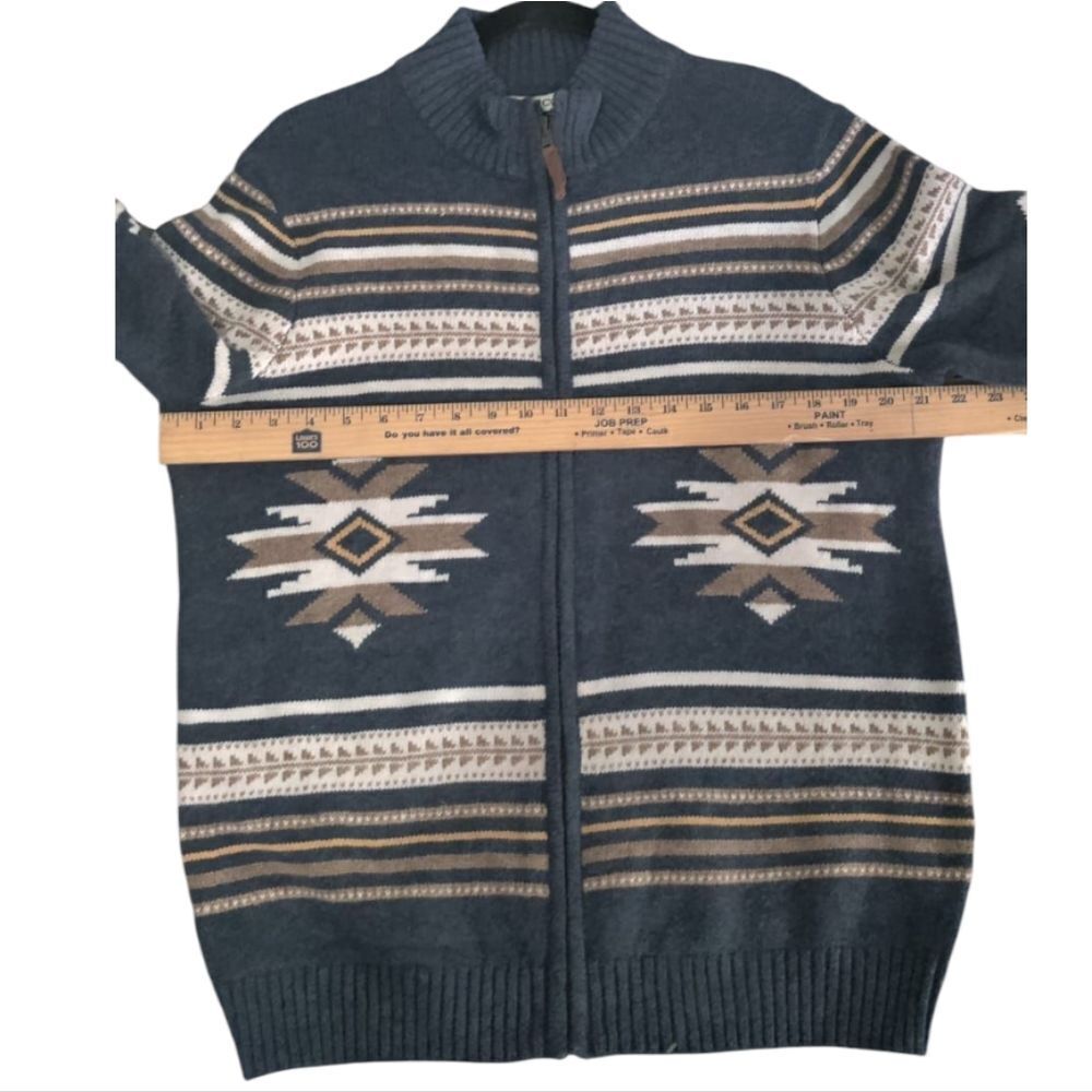 NWT Frye Navy and Tan Patterned Zip-Up Sweater Size M - Picture 6 of 7